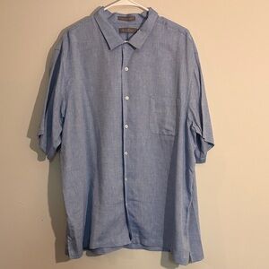 daniel cremieux Men's Blue Short Sleeve button down  Shirt XL linen blend